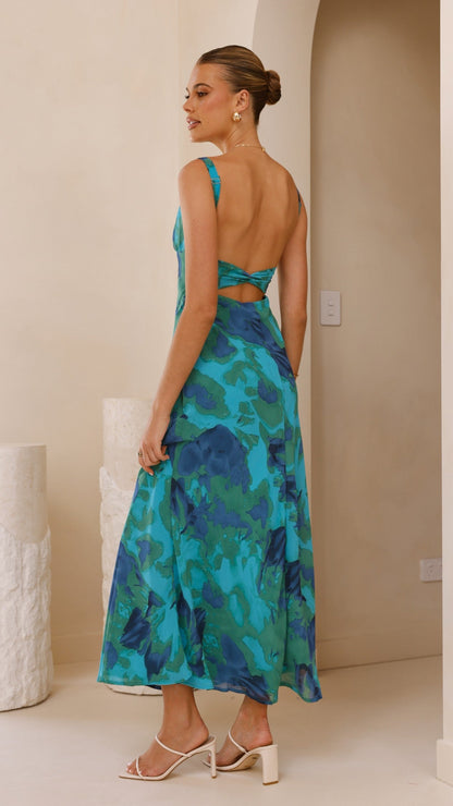 Margo Midi Dress - Blue/Green Floral
