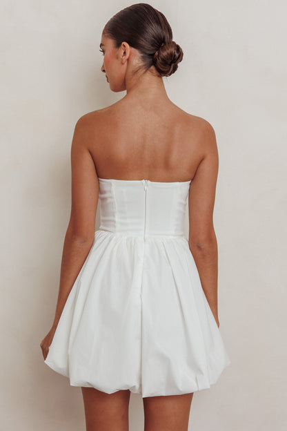 Like Art Strapless Bubble Mini Dress Off White