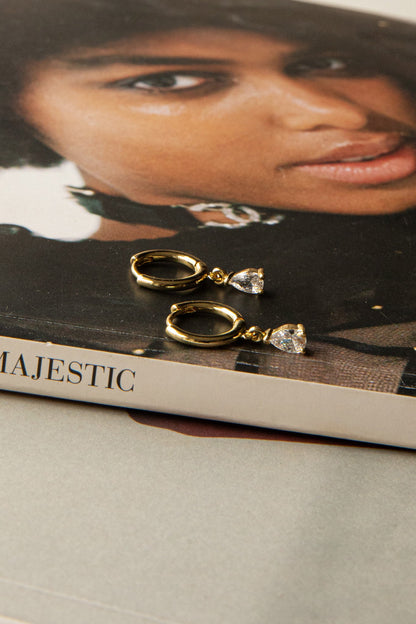 Teary Drop Diamante Hoop Earrings Gold