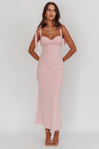 Rose Garden Tied Shoulder Maxi Dress Blush