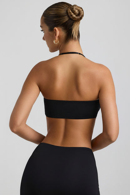 Slinky Jersey Hardware Detail Halterneck Bralette in Black