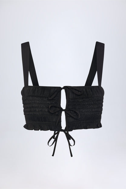 Ruffled Tie-Front Crop Top in Black