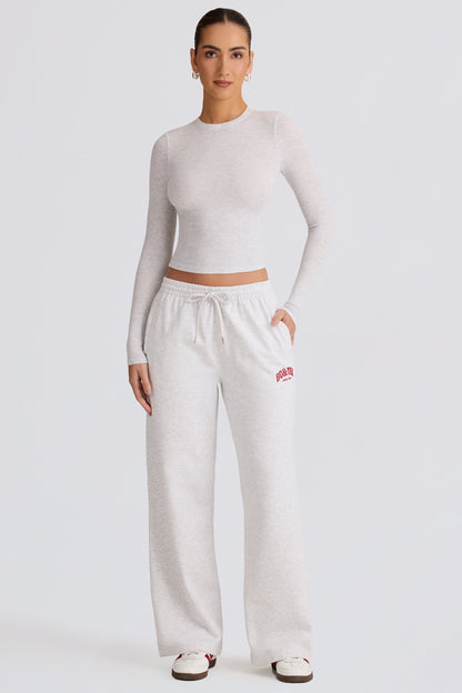 Soft Cotton Mid-Rise Wide-Leg Joggers in Grey Marl